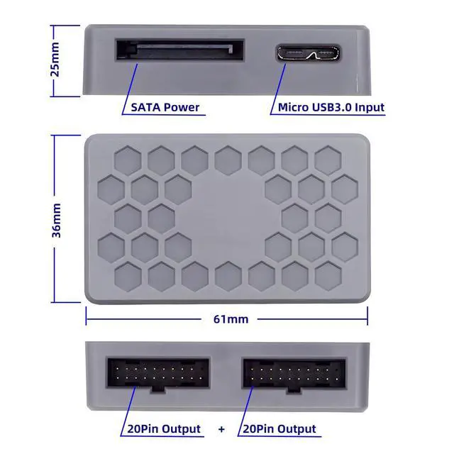Alt view image 3 of 7 - USB 3.1 Front Type-E or 19/20Pin Header or Micro-USB3.0 Splitter HUB 5Gbps to USB 3.0 19/20Pin Dual Ports Female PCBA Type Adapter