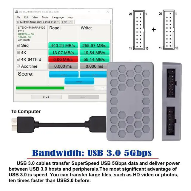 Alt view image 2 of 7 - USB 3.1 Front Type-E or 19/20Pin Header or Micro-USB3.0 Splitter HUB 5Gbps to USB 3.0 19/20Pin Dual Ports Female PCBA Type Adapter