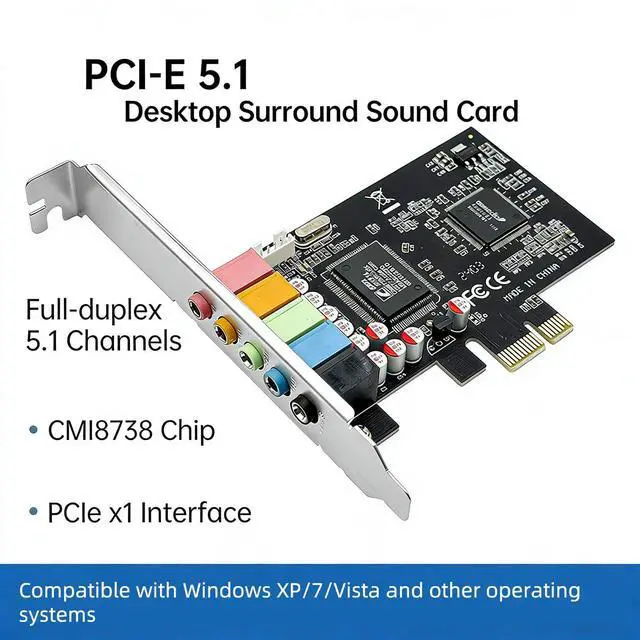 Alt view image 3 of 7 - PCIe X1 to 5.1CH Internal Sound Card with CMI87384CH Chip 5.1 Channel Surround Stereo Audio Card for Desktop PC Compatible with A3D, DS3D, DirectSound 3D, EAX Sound Effects