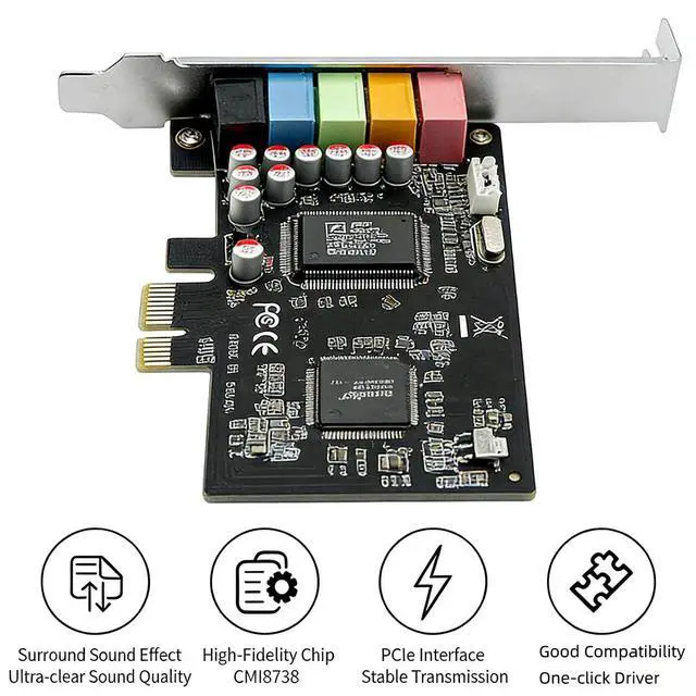 Alt view image 4 of 7 - PCIe X1 to 5.1CH Internal Sound Card with CMI87384CH Chip 5.1 Channel Surround Stereo Audio Card for Desktop PC Compatible with A3D, DS3D, DirectSound 3D, EAX Sound Effects
