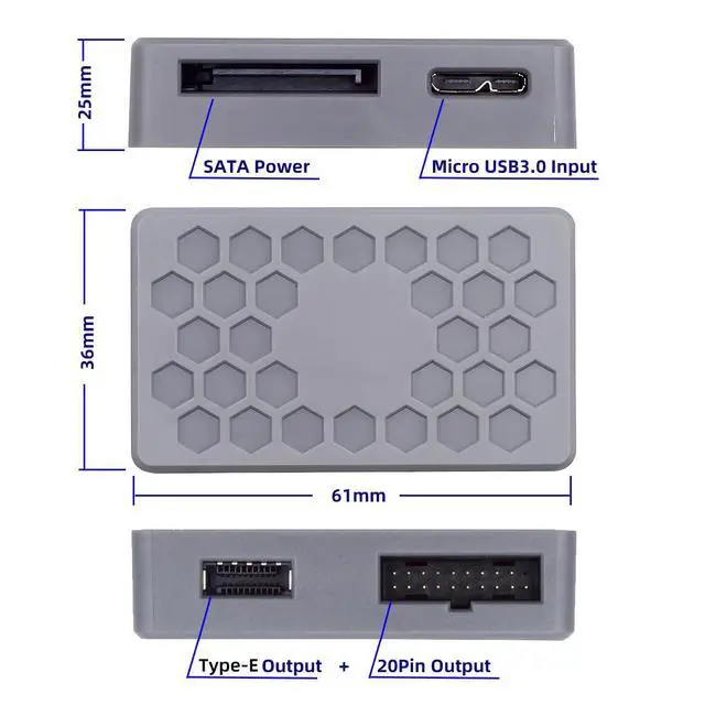 Alt view image 5 of 7 - USB 3.1 Front Type-E or 19/20Pin Header or Micro-USB3.0 Splitter HUB 5Gbps to USB 3.0 19/20Pin and Type-E Socket Dual Ports Female PCBA Type Adapter