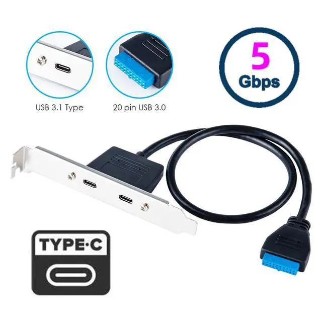 Alt view image 4 of 7 - 5Gbps 19/20Pin USB3.0 Motherboard to Dual Ports USB-C Type-C Female PCI-E Back Panel Cable 50cm