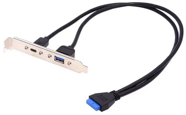 Main image of 5Gbps 19/20Pin USB3.0 Motherboard to Dual Ports USB 3.0 & USB-C Type-C Female PCI-E Back Panel Cable 50cm