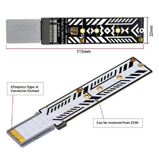 Alt view image 7 of 7 - Type-A CFexpress to 2230 2240 2260 2280 NVME Memory Card Kit Case CFE CFA NGFF M-Key Adapter for Camera 8K RAW PCIe Expansion