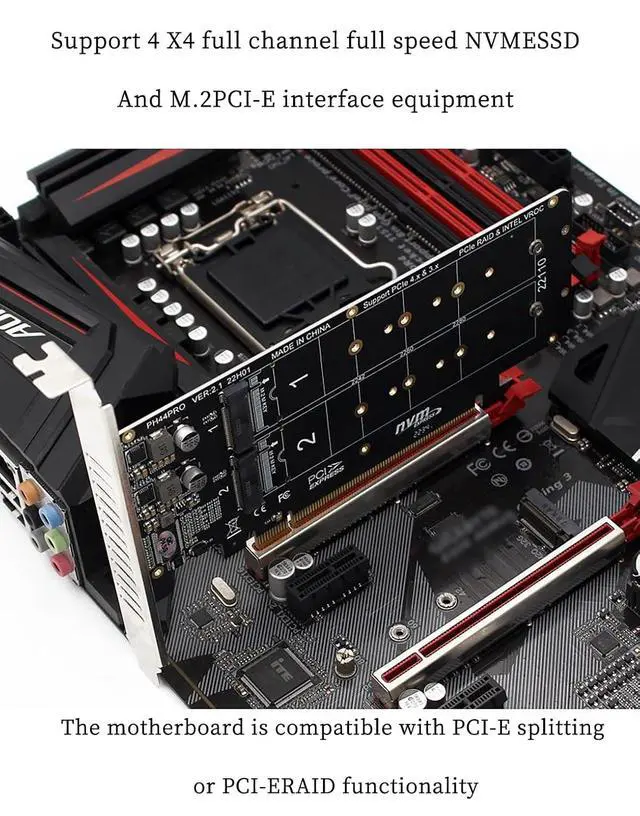 Alt view image 5 of 7 - PH44PRO Dual-Sided 4* M.2 M-Key NVME to PCIe X16 Splitter Card 4 * 32Gbps 2U Server RAID Array Expansion Adapter Support 2242 2260 2280 22110 SSD