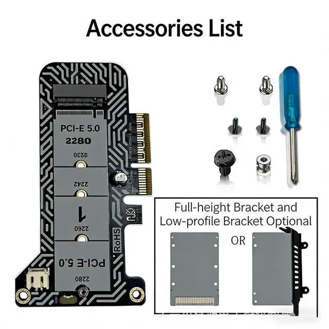 Alt view image 2 of 7 - PH4215 M2 Mkey SSD to PCIe 5.0 x4 Adapter Card M Key Expansion Compatible with M.2 NVMe 2230 2242 2260 2280 SSD (with Half Baffle)