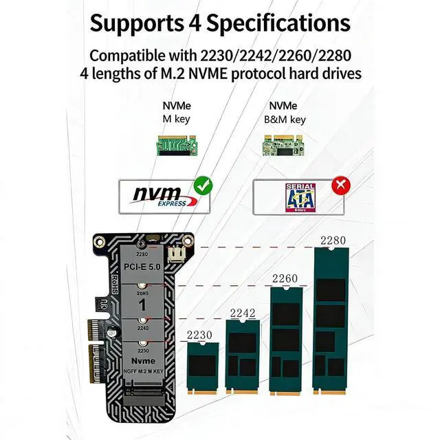 Alt view image 3 of 7 - PH4215 M2 Mkey SSD to PCIe 5.0 x4 Adapter Card M Key Expansion Compatible with M.2 NVMe 2230 2242 2260 2280 SSD (with Half Baffle)