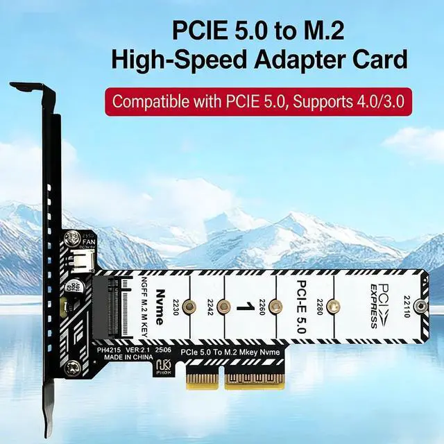 Alt view image 3 of 7 - PH4215L M2 Mkey SSD to PCIe 5.0 x4 Adapter Card M Key Expansion Compatible with M.2 NVMe 2230 2242 2260 2280 22110 SSD (Full-Height Baffle)
