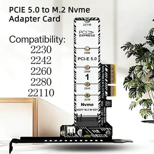 Alt view image 5 of 7 - PH4215L M2 Mkey SSD to PCIe 5.0 x4 Adapter Card M Key Expansion Compatible with M.2 NVMe 2230 2242 2260 2280 22110 SSD (Full-Height Baffle)