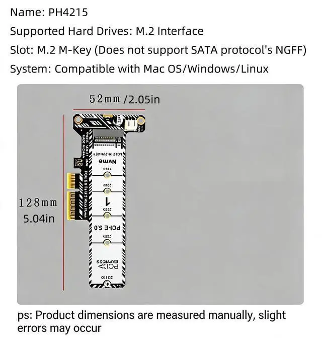 Alt view image 7 of 7 - PH4215L M2 Mkey SSD to PCIe 5.0 x4 Adapter Card M Key Expansion Compatible with M.2 NVMe 2230 2242 2260 2280 22110 SSD (Full-Height Baffle)