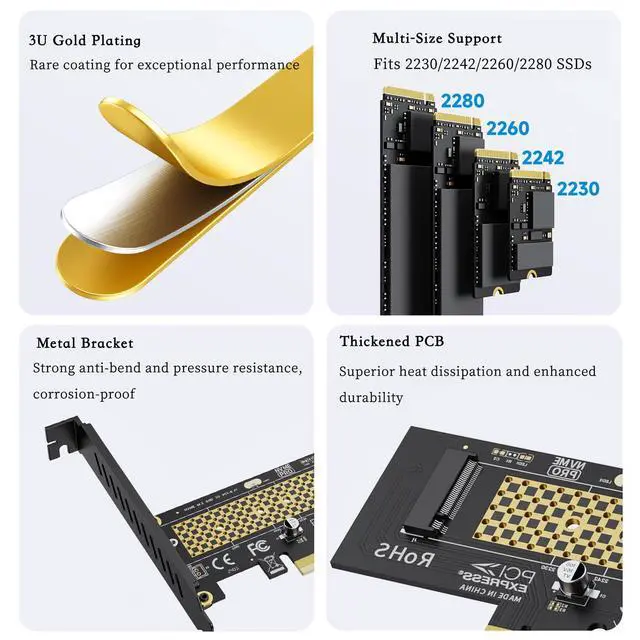 Alt view image 2 of 2 - PCIE to M.2 NVMe B+M Key Expansion Card High Speed Support NVMe 2230 2240 2260 2280 SSD Support PCIe X4 X8 X16 (PCIe4.0 x1 Card)