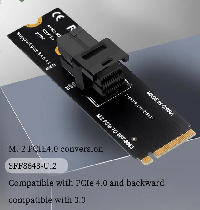 Alt view image 2 of 7 - PH49-M2 M.2 NGFF Mkey PCIe4.0 X4 to SFF8639 SFF8643 Expansion Card 64GT/S Compatible with M.2 NVMe 2280 SSD