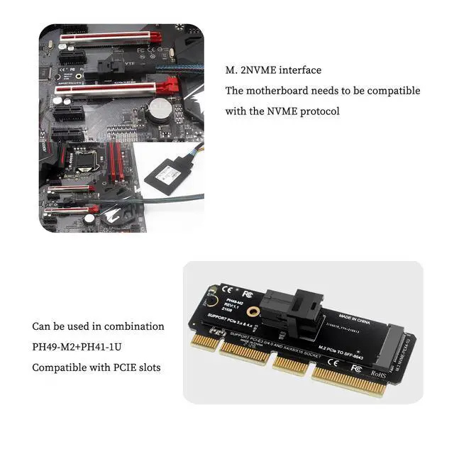 Alt view image 4 of 7 - PH49-M2 M.2 NGFF Mkey PCIe4.0 X4 to SFF8639 SFF8643 Expansion Card 64GT/S Compatible with M.2 NVMe 2280 SSD