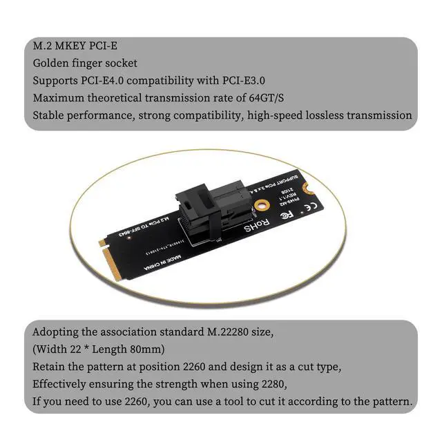 Alt view image 6 of 7 - PH49-M2 M.2 NGFF Mkey PCIe4.0 X4 to SFF8639 SFF8643 Expansion Card 64GT/S Compatible with M.2 NVMe 2280 SSD