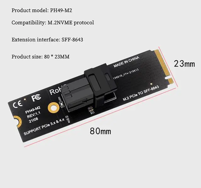 Alt view image 5 of 7 - PH49-M2 M.2 NGFF Mkey PCIe4.0 X4 to SFF8639 SFF8643 Expansion Card 64GT/S Compatible with M.2 NVMe 2280 SSD