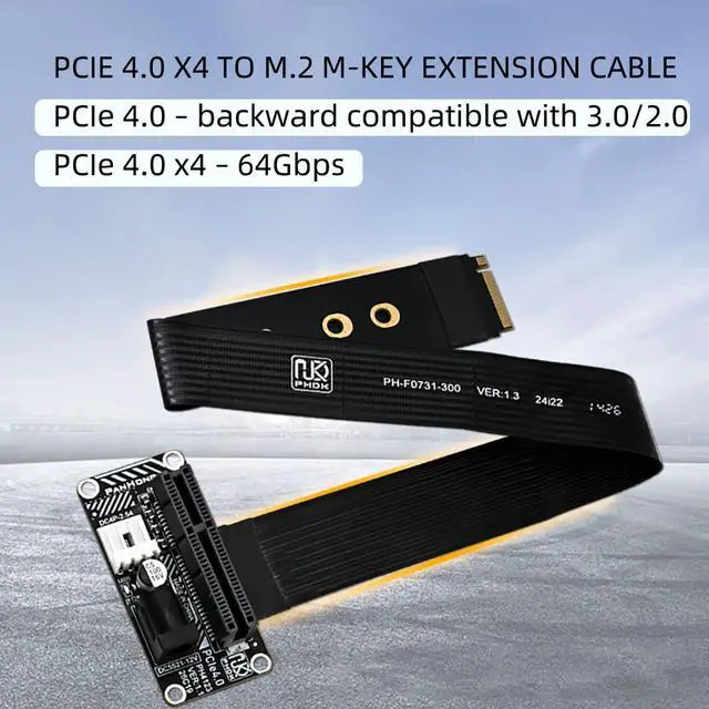 Alt view image 2 of 7 - PH4123 M.2 M-Key to PCIe 4.0 x4 Extension Cable 64Gbps, Compatible with PCIe 4.0/3.0/2.0, FPC Flexible Ribbon, for NVMe SSD or External PCIe Devices (PH4123A-30cm)