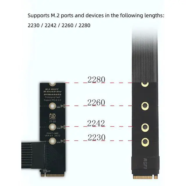Alt view image 3 of 5 - PH4123 M.2 M-Key to PCIe 4.0 x4 Extension Cable 64Gbps, Compatible with PCIe 4.0/3.0/2.0, FPC Flexible Ribbon, for NVMe SSD or External PCIe Devices (PH4123B-20cm)