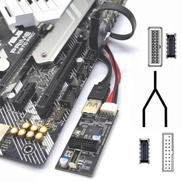 Alt view image 6 of 7 - 19/20Pin Header to 5Gbps USB 3.0 20Pin & Type-E Dual Ports Female PCBA Type Adapter Splitter 1 to 2 HUB