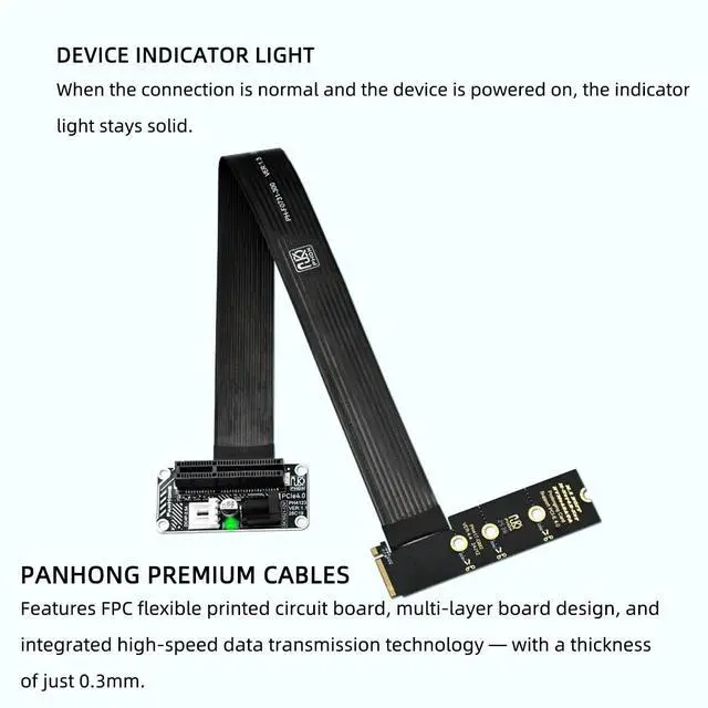 Alt view image 2 of 5 - PH4123 M.2 M-Key to PCIe 4.0 x4 Extension Cable 64Gbps, Compatible with PCIe 4.0/3.0/2.0, FPC Flexible Ribbon, for NVMe SSD or External PCIe Devices (PH4123B-20cm)
