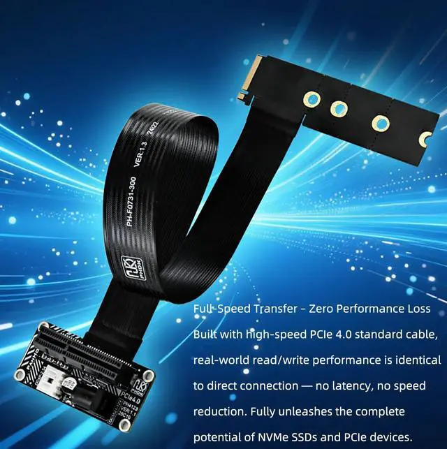 Alt view image 4 of 5 - PH4123 M.2 M-Key to PCIe 4.0 x4 Extension Cable 64Gbps, Compatible with PCIe 4.0/3.0/2.0, FPC Flexible Ribbon, for NVMe SSD or External PCIe Devices (PH4123B-20cm)
