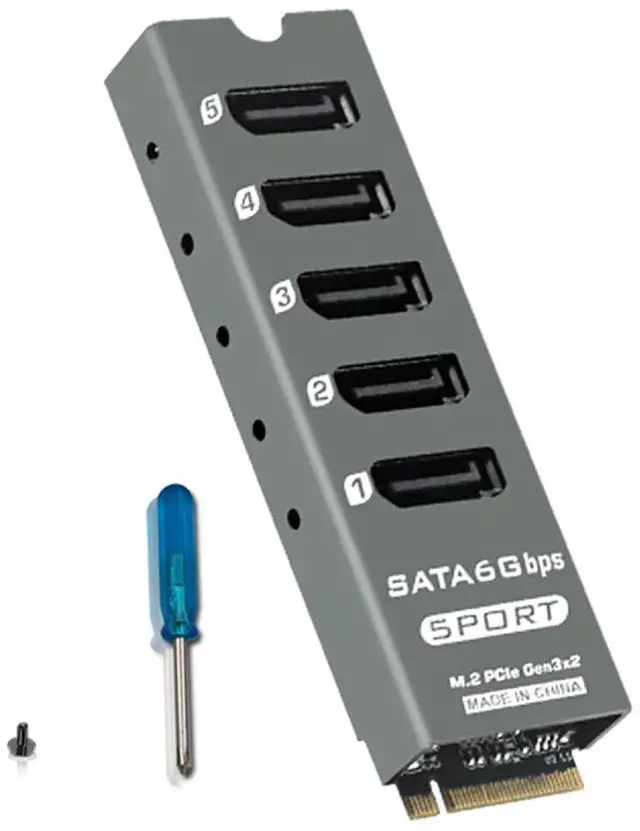 Main image of PH56PLUS M.2 PCIe M-Key to 5 Port SATA 3.0 6Gbps Adapter Card SATA Expansion for Desktop/PC, Supports PM, with Aluminum Enclosure & Activity LEDs