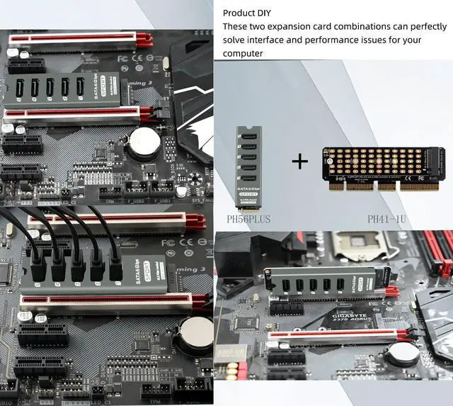 Alt view image 7 of 7 - PH56PLUS M.2 PCIe M-Key to 5 Port SATA 3.0 6Gbps Adapter Card SATA Expansion for Desktop/PC, Supports PM, with Aluminum Enclosure & Activity LEDs