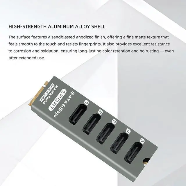 Alt view image 6 of 7 - PH56PLUS M.2 PCIe M-Key to 5 Port SATA 3.0 6Gbps Adapter Card SATA Expansion for Desktop/PC, Supports PM, with Aluminum Enclosure & Activity LEDs
