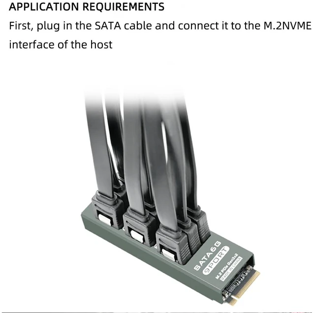 Alt view image 7 of 7 - M.2 to SATA3.0 9Port 8Port Adapter, PCIe 3.0 x2 16Gbps, SATA3.0 6Gbps Expander Card with Aluminum Case, Support 2.5/3.5 Inch HDD/SSD (PH519PLUS, 9port)
