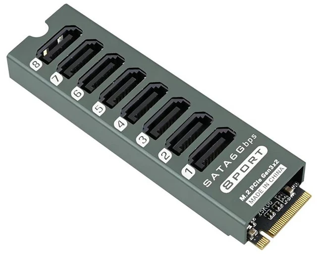 Main image of M.2 to SATA3.0 9Port 8Port Adapter, PCIe 3.0 x2 16Gbps, SATA3.0 6Gbps Expander Card with Aluminum Case, Support 2.5/3.5 Inch HDD/SSD (PH518PLUS, 8port)