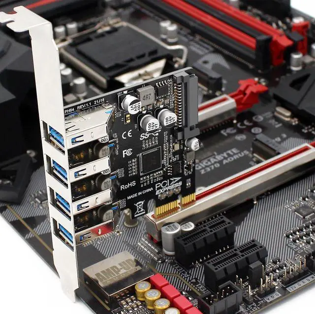 Alt view image 2 of 7 - PH64 PCIe3.0 X1 to 4Port USB3.0 Expansion Card 5Gbps for 2U/4U Chassis Dual Power Supply Compatible with Wins XP, Vista, Wins 7,Wins8,Wins10