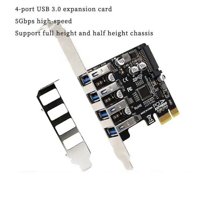 Alt view image 6 of 7 - PH64 PCIe3.0 X1 to 4Port USB3.0 Expansion Card 5Gbps for 2U/4U Chassis Dual Power Supply Compatible with Wins XP, Vista, Wins 7,Wins8,Wins10