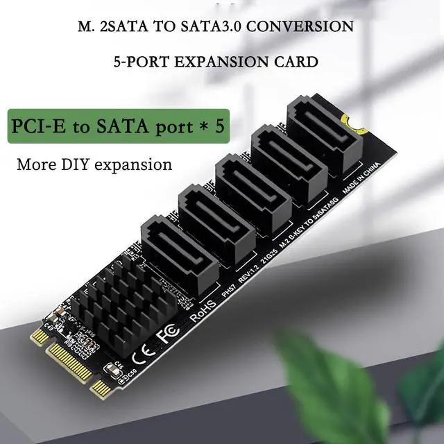 Alt view image 4 of 7 - PH57 M.2 NGFF Bkey to 5Ports SATA III Expansion Card 6Gbps with LED Indicator Support Computer with SATA PM Function