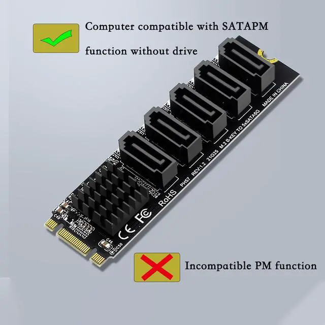 Alt view image 6 of 7 - PH57 M.2 NGFF Bkey to 5Ports SATA III Expansion Card 6Gbps with LED Indicator Support Computer with SATA PM Function
