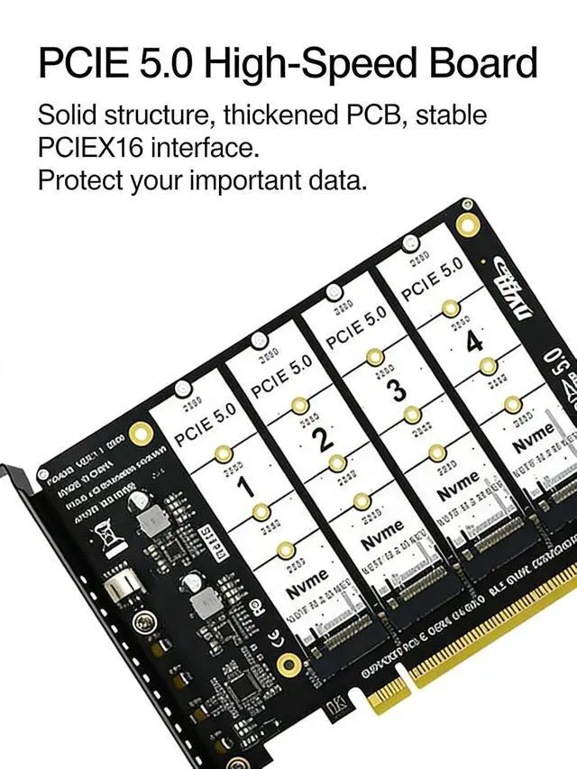 Alt view image 5 of 7 - PH4245 PCIe 5.0 x16 to Quad M2 SSD Adapter Card Four Slot M Key Expansion Supports Software RAID Requires x4x4x4x4 Bifurcation Compatible with NVMe 2230 2242 2260 2280 SSD