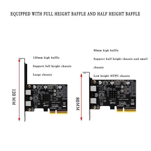 Alt view image 4 of 7 - PH65CC PCIE3.0 to USB3.1 + USB-C Expansion Card 10Gbps with Full and Half Baffle Support PCI-E X4 X8 X16