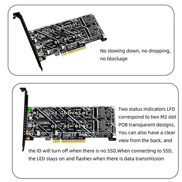 Alt view image 2 of 7 - PCIe 5.0 x8 to Dual M.2 M Key SSD Adapter Card Compatible with 2X Full x4 Lane NVMe 2230/2242/2260/2280/22110 SSD, RAID Ready, PCIe 5.0/4.0/3.0 Compatible