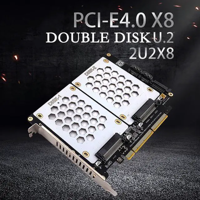 Alt view image 2 of 7 - PH46-2 PCIE4.0 X8 to Dual Disk SFF8639 U.2 NVME and SATA 2.5" HDD Extension Card Support X4X4 Split