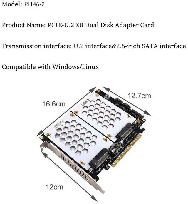 Alt view image 6 of 7 - PH46-2 PCIE4.0 X8 to Dual Disk SFF8639 U.2 NVME and SATA 2.5" HDD Extension Card Support X4X4 Split