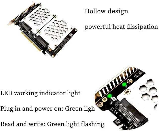 Alt view image 5 of 7 - PH46-2 PCIE4.0 X8 to Dual Disk SFF8639 U.2 NVME and SATA 2.5" HDD Extension Card Support X4X4 Split