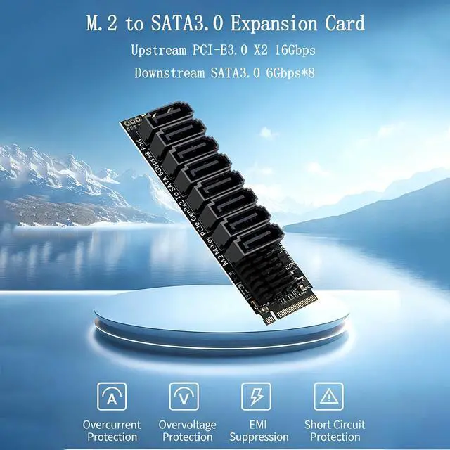 Alt view image 2 of 7 - PH518 M.2 M Key to 8 Port SATA 3.0 Expansion Card PCIe 3.0 x2 Mkey Adapter for NAS and Storage Systems Compatible with Thunderbolt Enclosures NVMe SATA HDD SSD (PH518)