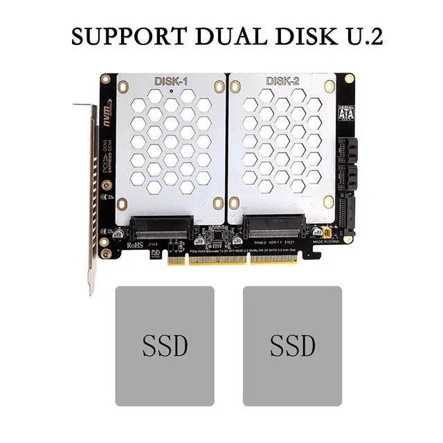 Alt view image 7 of 7 - PH46-2 PCIE4.0 X8 to Dual Disk SFF8639 U.2 NVME and SATA 2.5" HDD Extension Card Support X4X4 Split