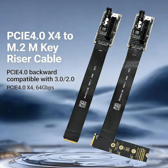 Alt view image 2 of 7 - PH427 PCIe 4.0 x4 to M.2 M Key Extension Cable Adapter 64Gbps for External GPU and SSD Expansion Flexible FPC Riser Compatible with NVMe 2230 2242 2260 2280 Slots (PH427A-15)