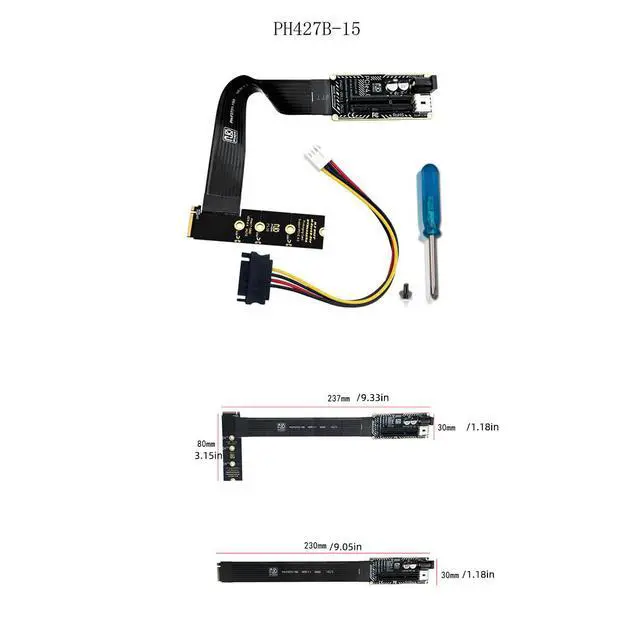 Alt view image 6 of 7 - PH427 PCIe 4.0 x4 to M.2 M Key Extension Cable Adapter 64Gbps for External GPU and SSD Expansion Flexible FPC Riser Compatible with NVMe 2230 2242 2260 2280 Slots (PH427A-15)