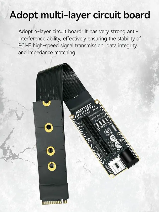Alt view image 5 of 7 - PH427 PCIe 4.0 x4 to M.2 M Key Extension Cable Adapter 64Gbps for External GPU and SSD Expansion Flexible FPC Riser Compatible with NVMe 2230 2242 2260 2280 Slots (PH427A-15)