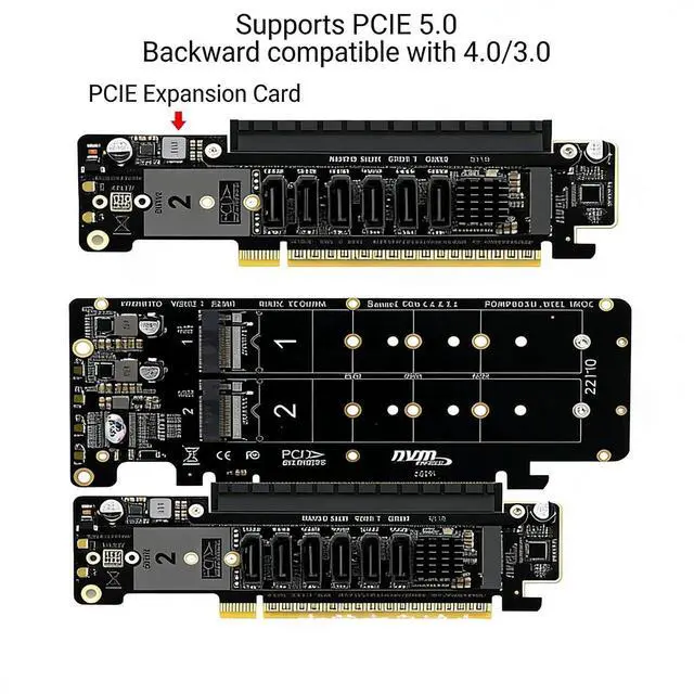 Alt view image 5 of 7 - PH4235 PCIe 5.0 x16 to Dual M.2 Mkey Adapter Card Supports x8 x4 x4 Split for High Speed SSD Expansion Bifurcation Compatible with Mkey NVMe 2230 2242 2260 2280 22110 SSD