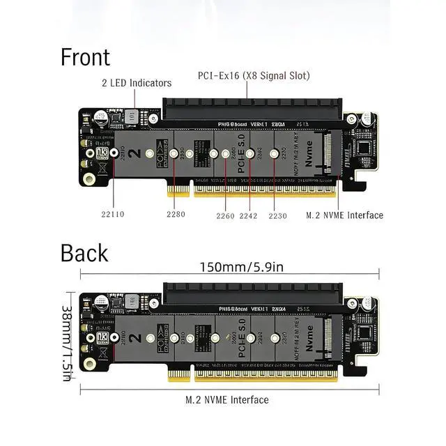 Alt view image 2 of 7 - PH4235 PCIe 5.0 x16 to Dual M.2 Mkey Adapter Card Supports x8 x4 x4 Split for High Speed SSD Expansion Bifurcation Compatible with Mkey NVMe 2230 2242 2260 2280 22110 SSD