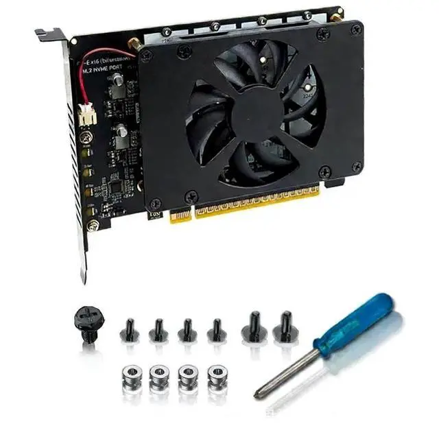 Main image of PH4245F PCIe 5.0 x16 to Quad M2 SSD Adapter Card Four Slot M Key Expansion with Fan Supports Software RAID Requires x4x4x4x4 Bifurcation Compatible with NVMe 2230 2242 2260 2280 SSD