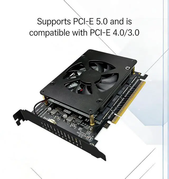 Alt view image 3 of 7 - PH4245F PCIe 5.0 x16 to Quad M2 SSD Adapter Card Four Slot M Key Expansion with Fan Supports Software RAID Requires x4x4x4x4 Bifurcation Compatible with NVMe 2230 2242 2260 2280 SSD