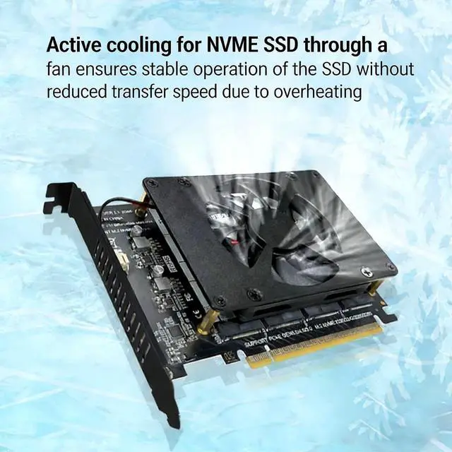 Alt view image 5 of 7 - PH4245F PCIe 5.0 x16 to Quad M2 SSD Adapter Card Four Slot M Key Expansion with Fan Supports Software RAID Requires x4x4x4x4 Bifurcation Compatible with NVMe 2230 2242 2260 2280 SSD