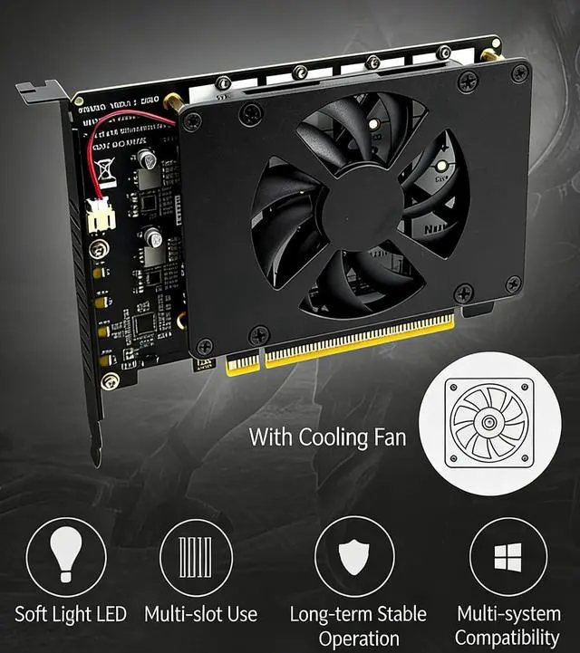 Alt view image 6 of 7 - PH4245F PCIe 5.0 x16 to Quad M2 SSD Adapter Card Four Slot M Key Expansion with Fan Supports Software RAID Requires x4x4x4x4 Bifurcation Compatible with NVMe 2230 2242 2260 2280 SSD